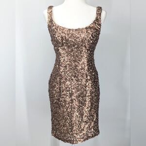 Suzi Chin for Maggy Boutique Gold Bronze Metallic Sequin Sleeveless Mini Dress 2